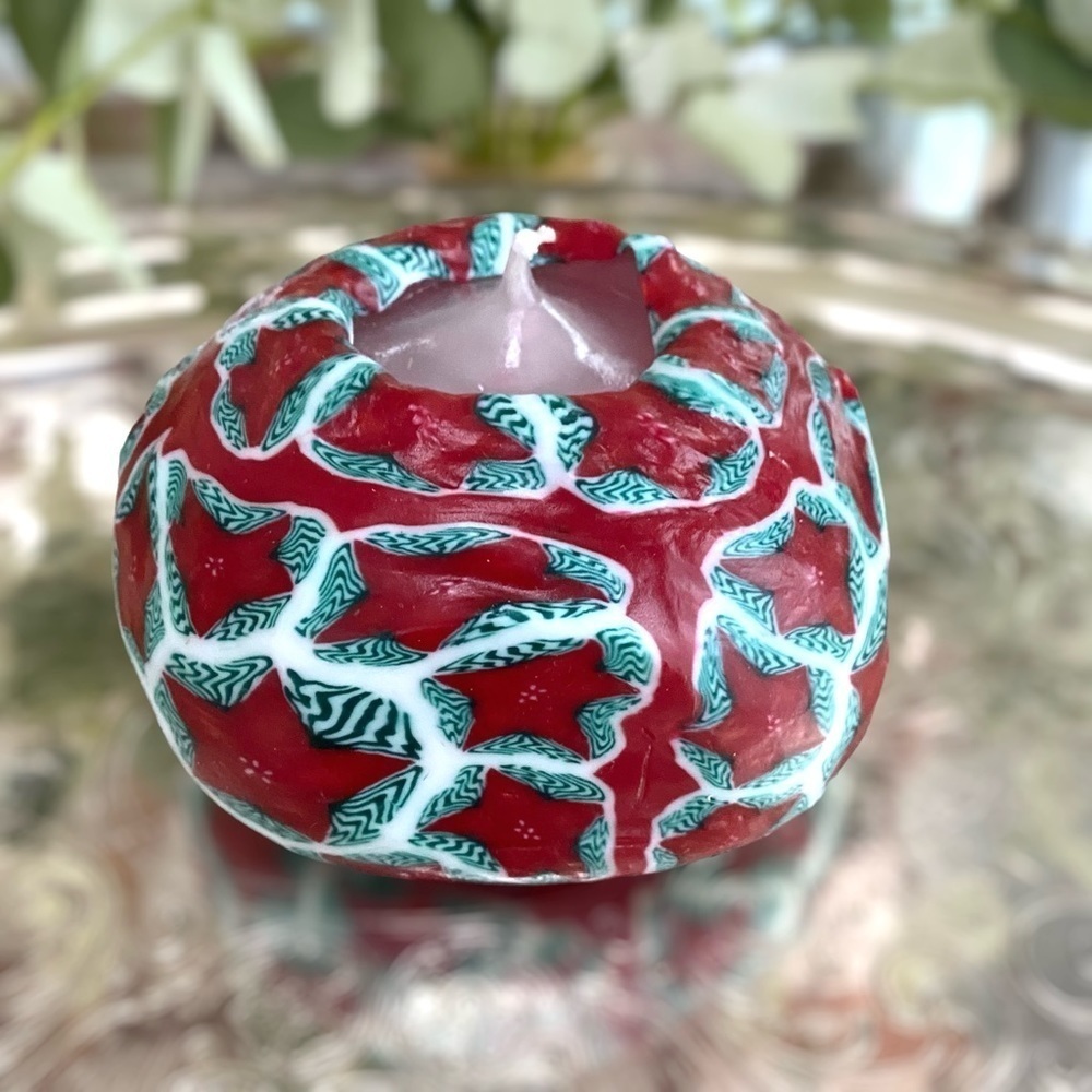 Vintage Millefiori Candle Large Red Retro Boho Unused 4 1/4” x 4 1/4” x 2 1/2”